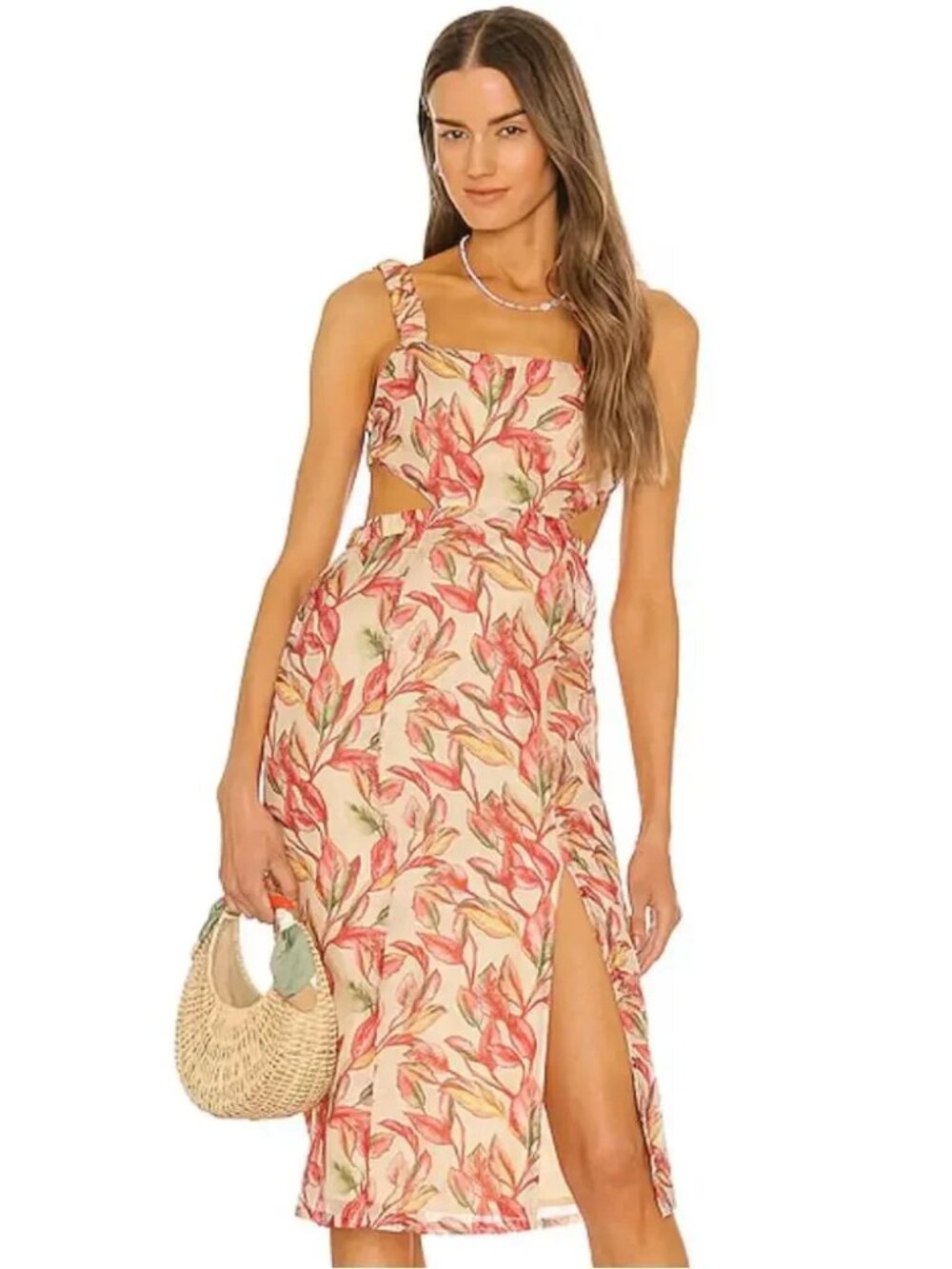 Lovers + Friends Bosworth Floral Cut Out Midi Dress M Emory Tropical Organza